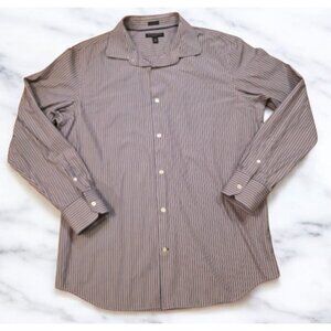 Banana Republic Button Up Shirt‎ Mens XL 17-17.5 Purple Tan Stripes Cotton Slim